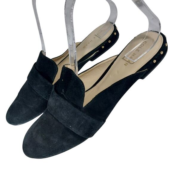 COLE HAAN! BLACK GENUINE SUEDE LEATHER FRONT STRAP MULES, LOW HEELS! SZ 6.5B - Picture 3 of 10